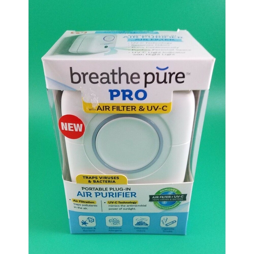 Breathe Pure Pro Portable Plug-In Air Purifier w/ HEPA and UV-C As Seen On TV